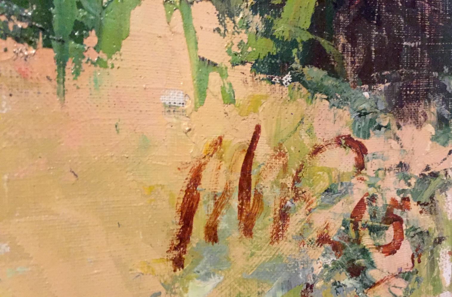 Oil painting Mallow by Kononenko Nikolay Ivanovich, textured green ochre strokes