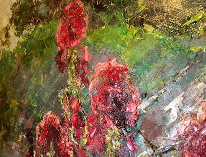 Oil painting Mallow by Kononenko Nikolay Ivanovich with vibrant red flowers