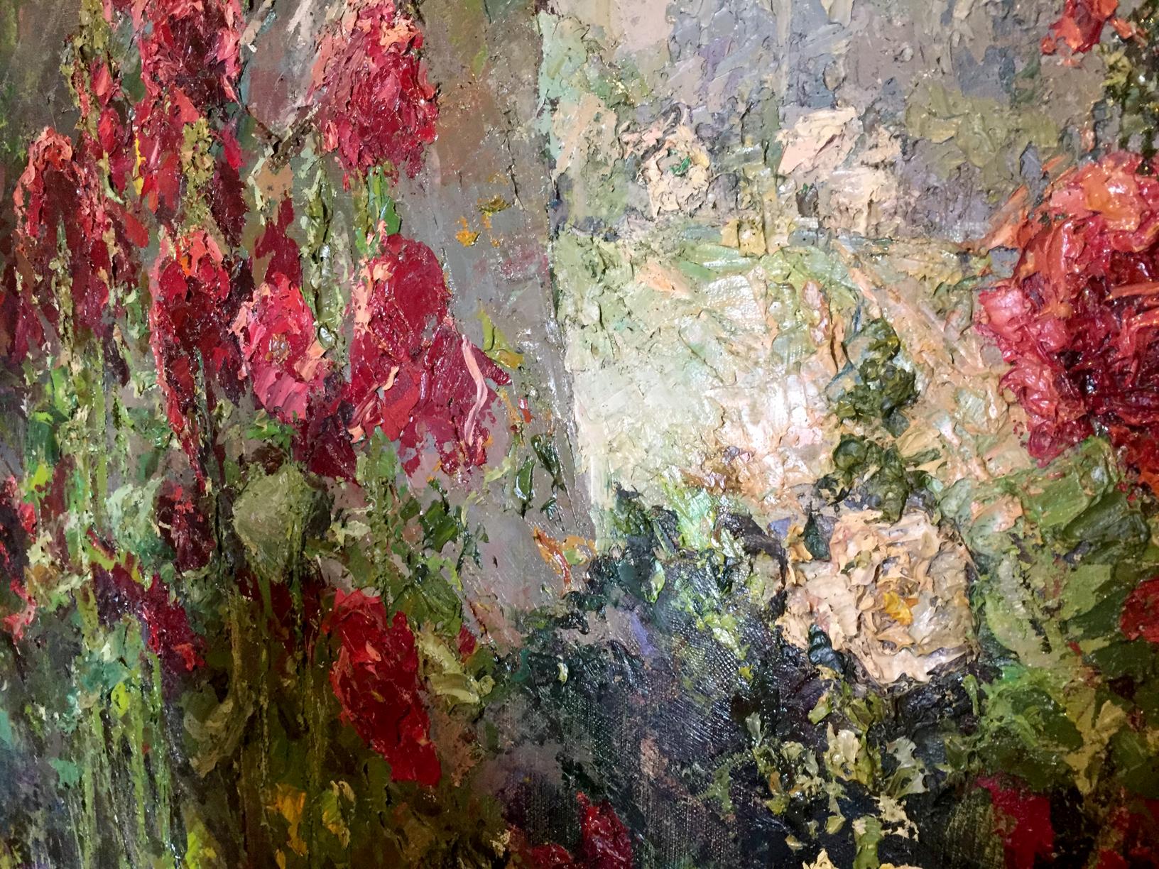 Oil painting Mallow by Kononenko Nikolay Ivanovich with vibrant red flowers