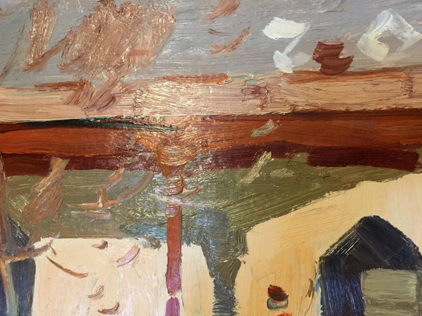 Oil painting Meeting people by Konovalov Yuri Alexandrovich in earthy tones