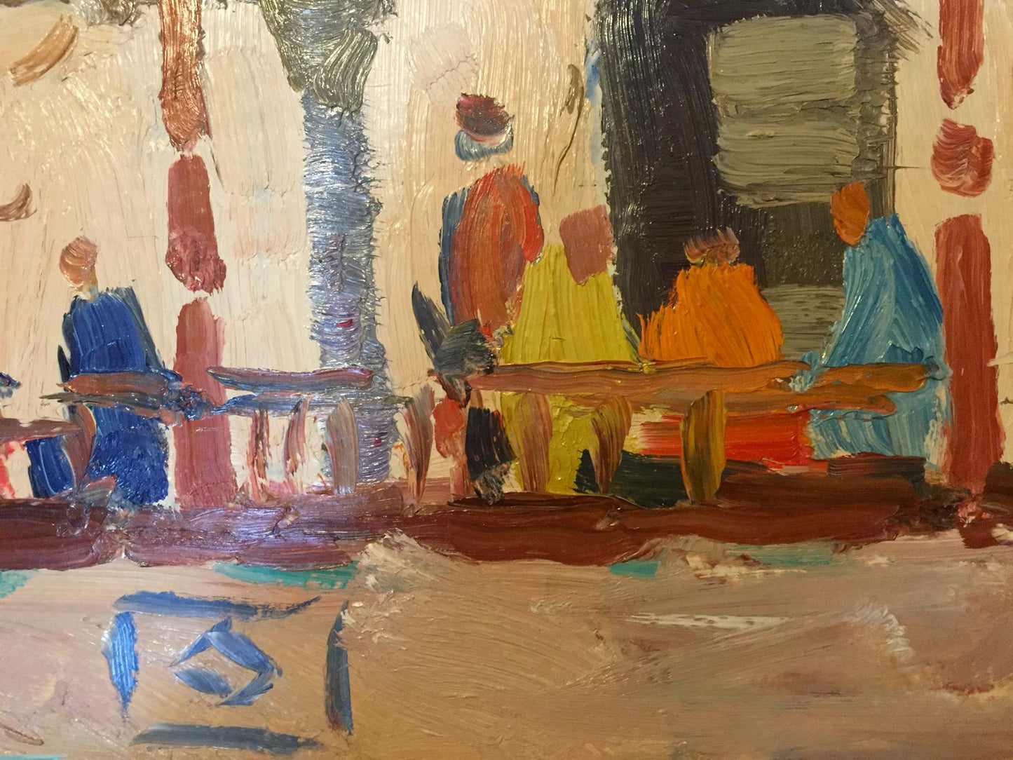 Oil painting Meeting people by Konovalov Yuri Alexandrovich, abstract expressionist in warm earth tones