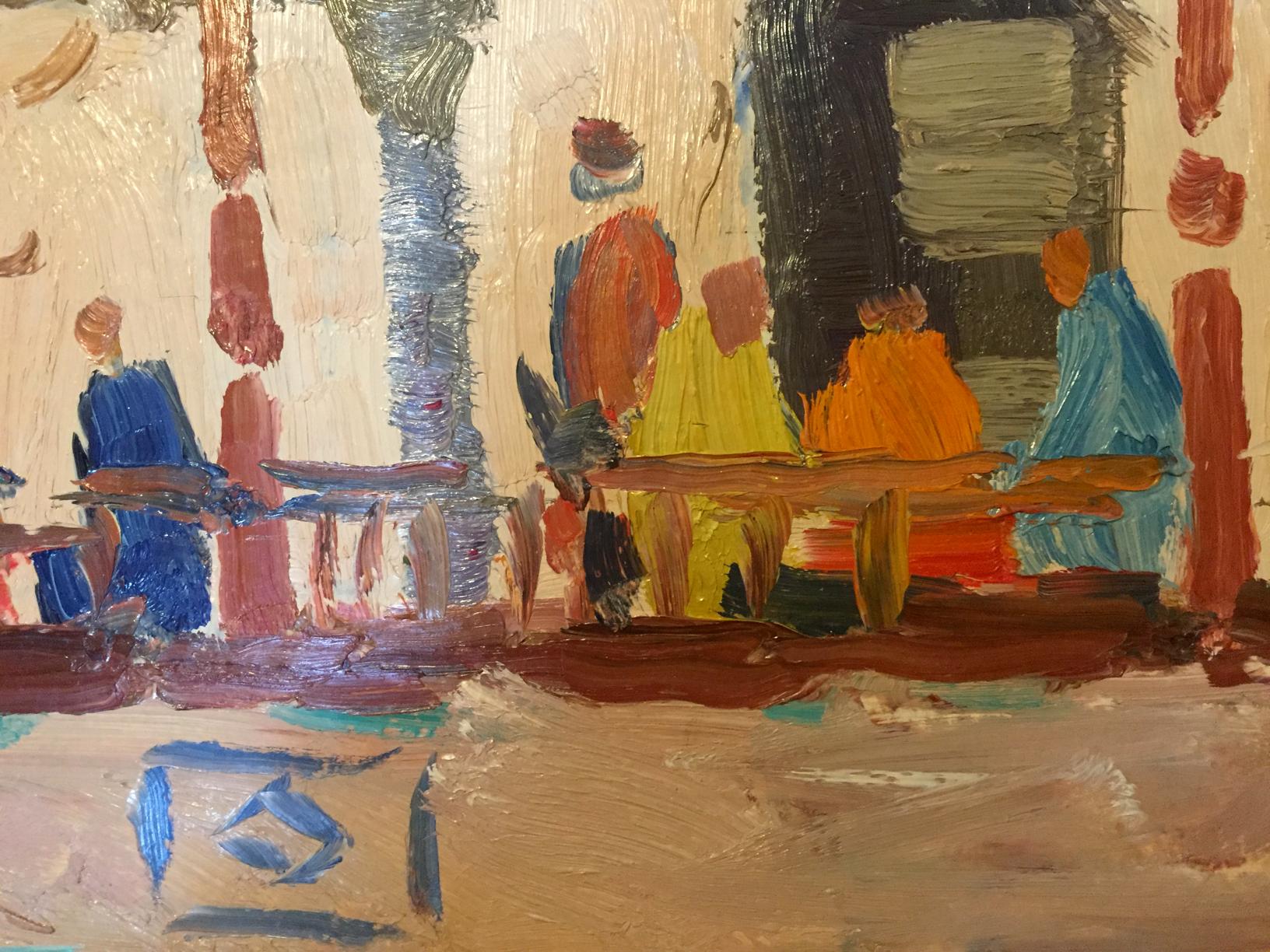 Oil painting Meeting people by Konovalov Yuri Alexandrovich, abstract expressionist in warm earth tones