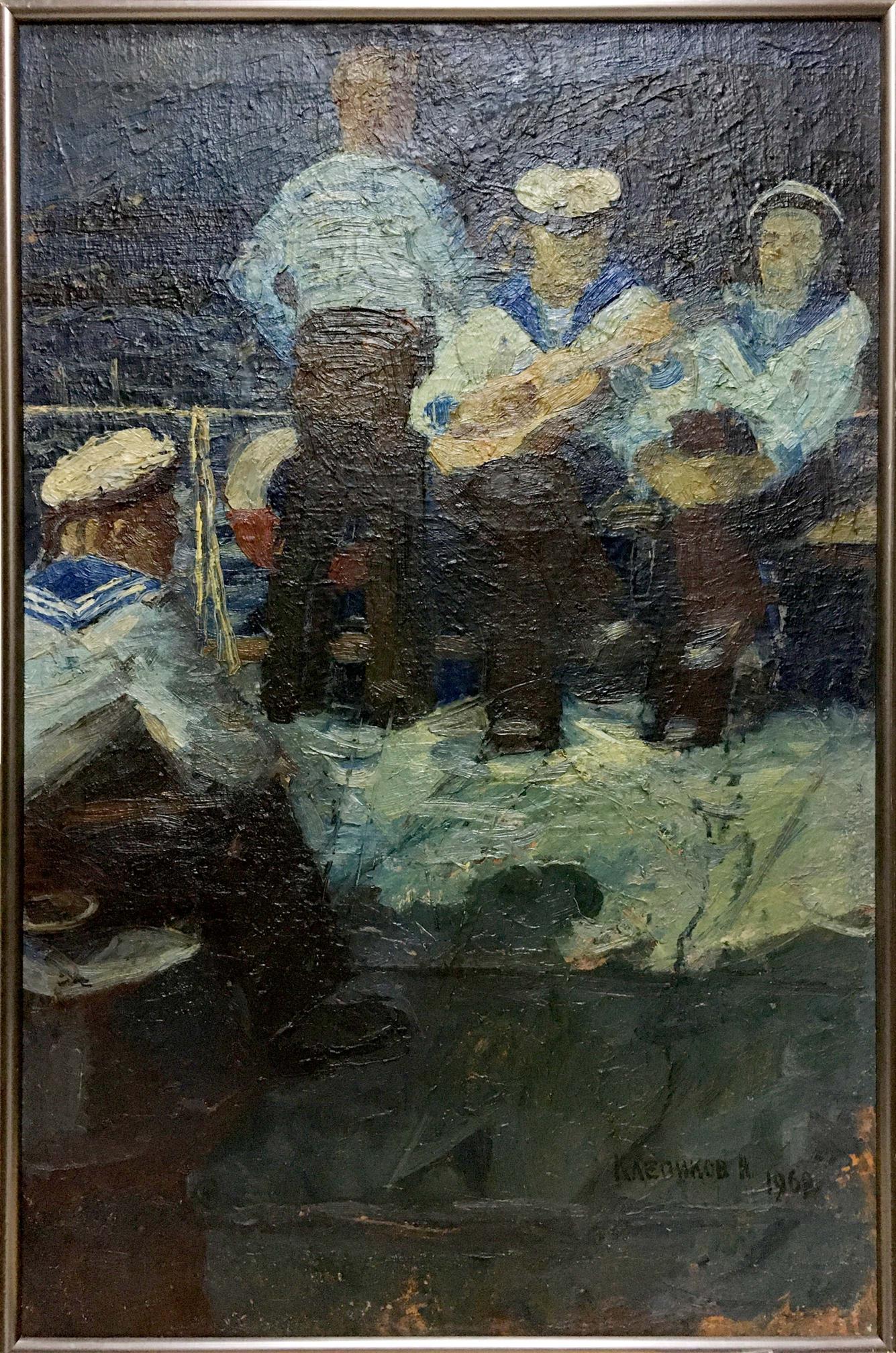 Oil painting of sailors by Klepikov Nikolay Semenovich in dark frame