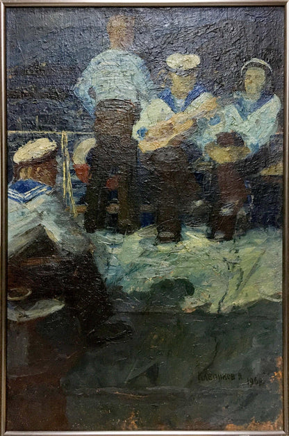 Oil painting of sailors by Klepikov Nikolay Semenovich in dark frame