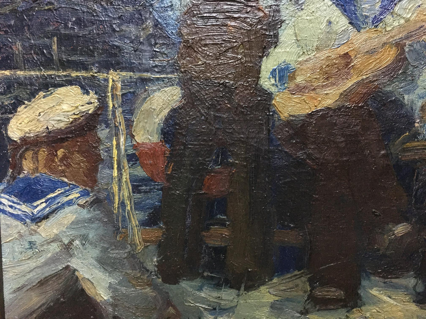 Impressionistic oil painting of sailors in harbor by Klepikov Nikolay Semenovich