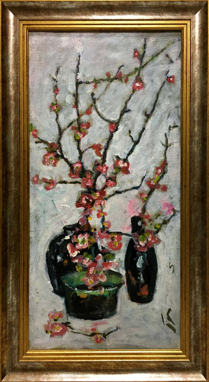 Oil painting Flowers are growing by Volsky Petr Dmitrievich, pink blossoms in vases