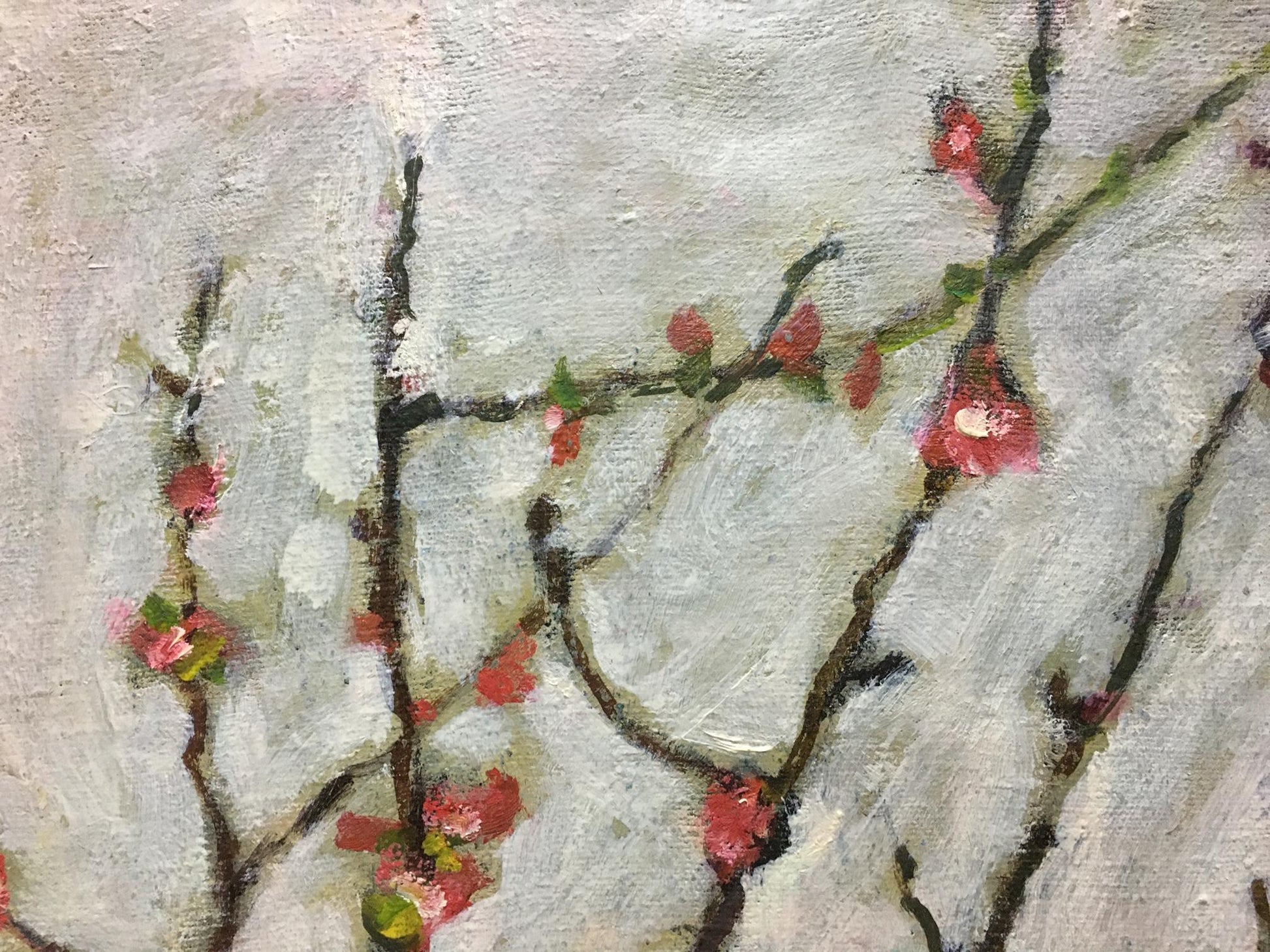 Oil painting Flowers are growing by Volsky Petr Dmitrievich, red blossoms on branches
