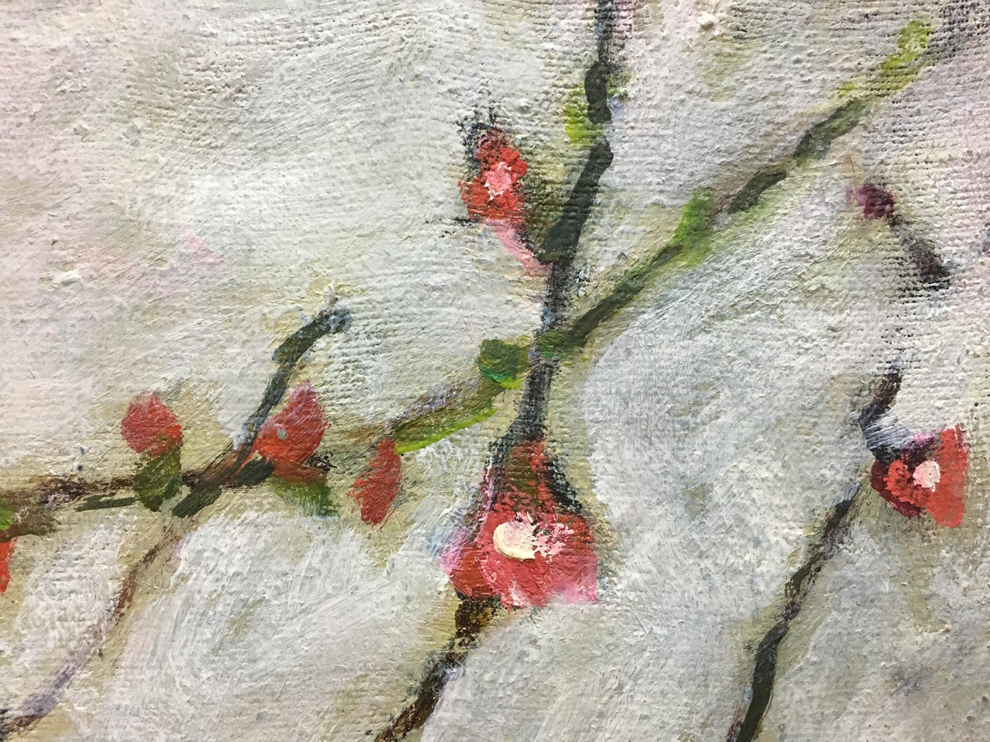 Oil painting Flowers are growing by Volsky Petr Dmitrievich, red blossoms on gray background