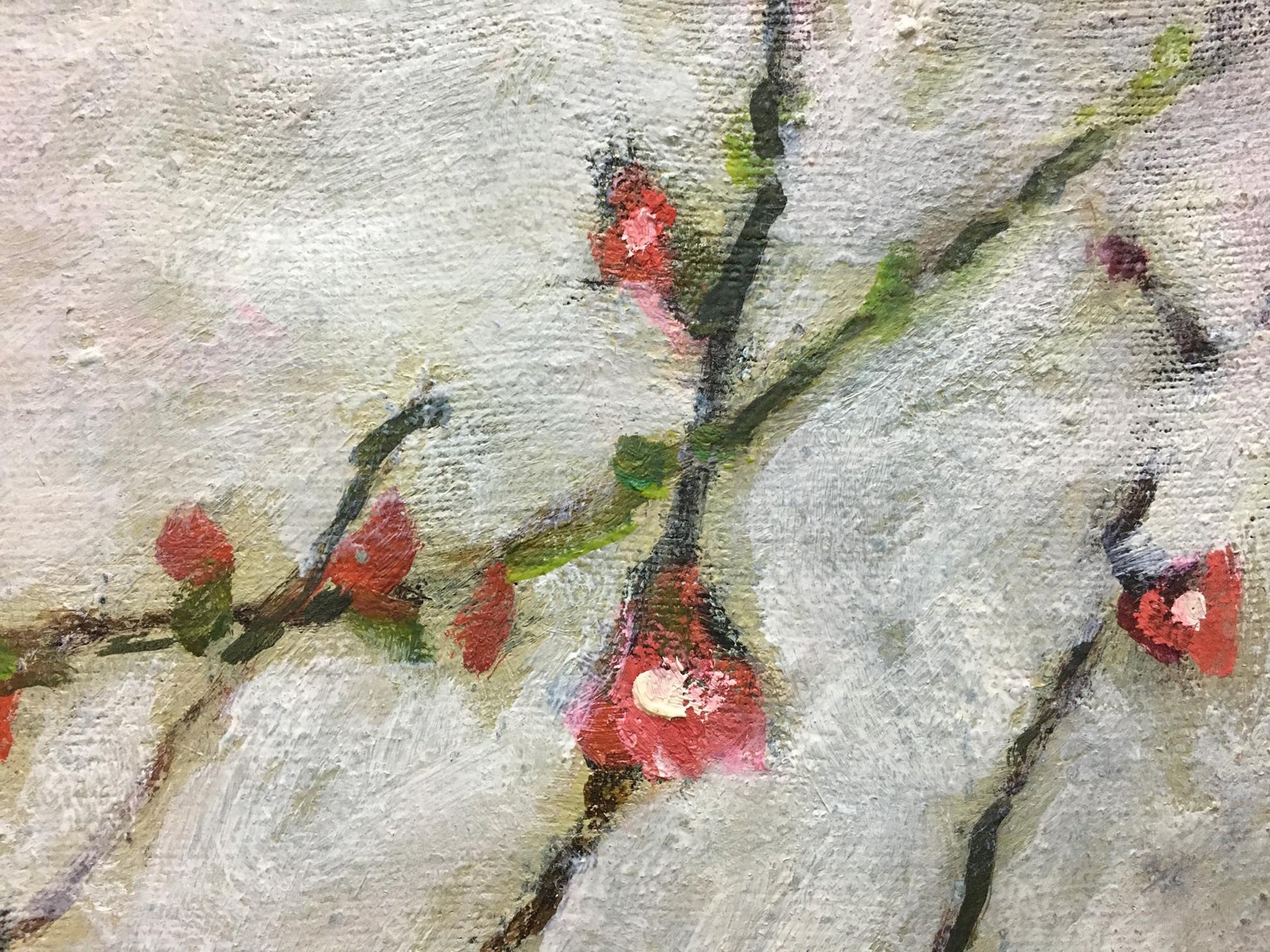 Oil painting Flowers are growing by Volsky Petr Dmitrievich, red blossoms on gray background