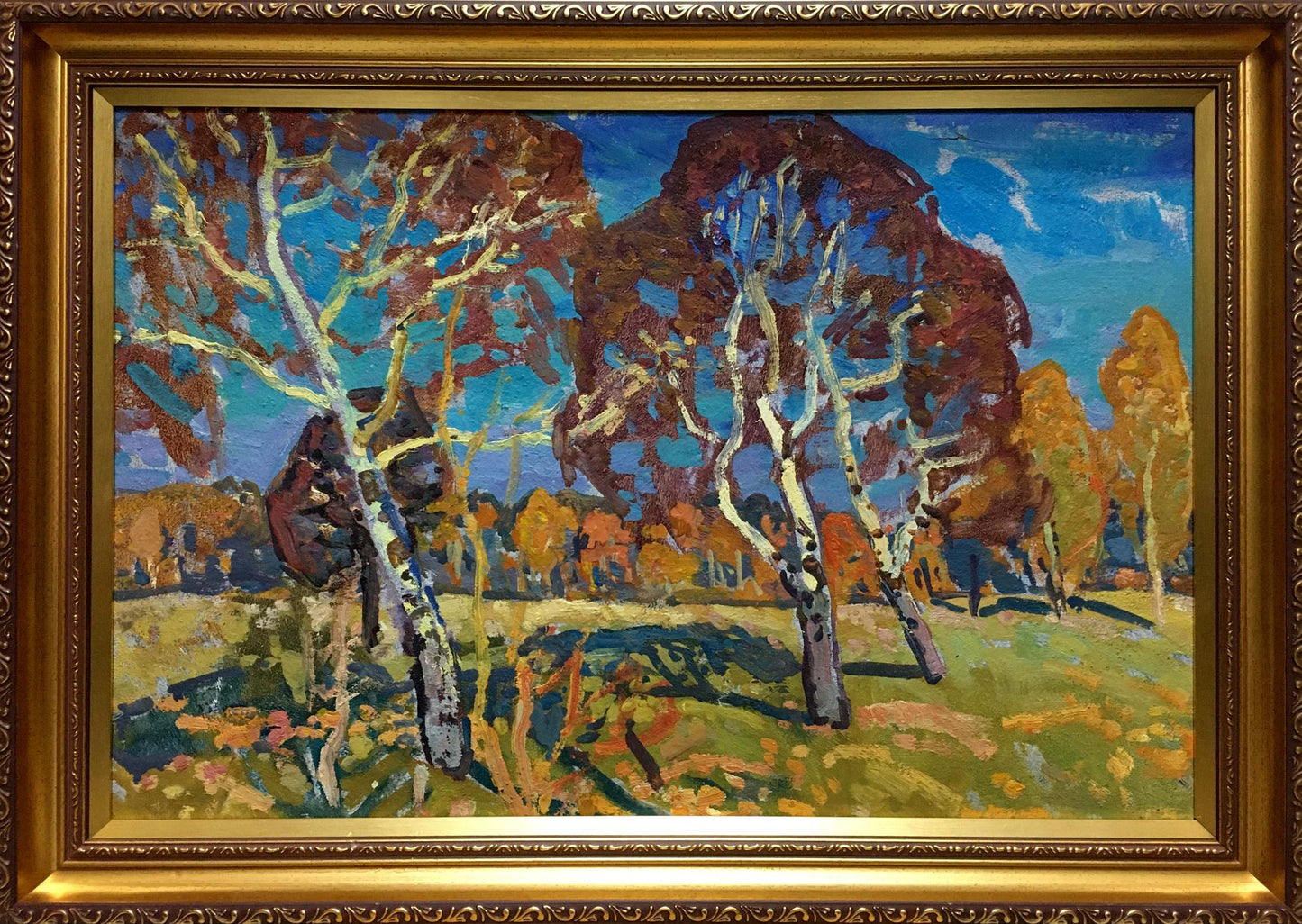 Oil painting of vibrant autumn forest landscape by Gaiduk Viktor Kirillovich