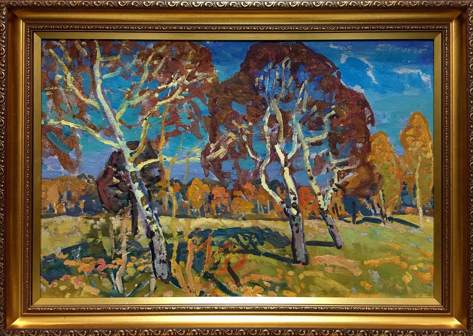 Oil painting of vibrant autumn forest landscape by Gaiduk Viktor Kirillovich