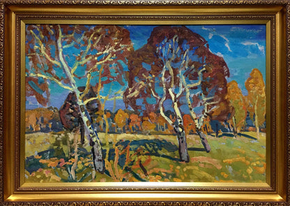 Oil painting of vibrant autumn forest landscape by Gaiduk Viktor Kirillovich