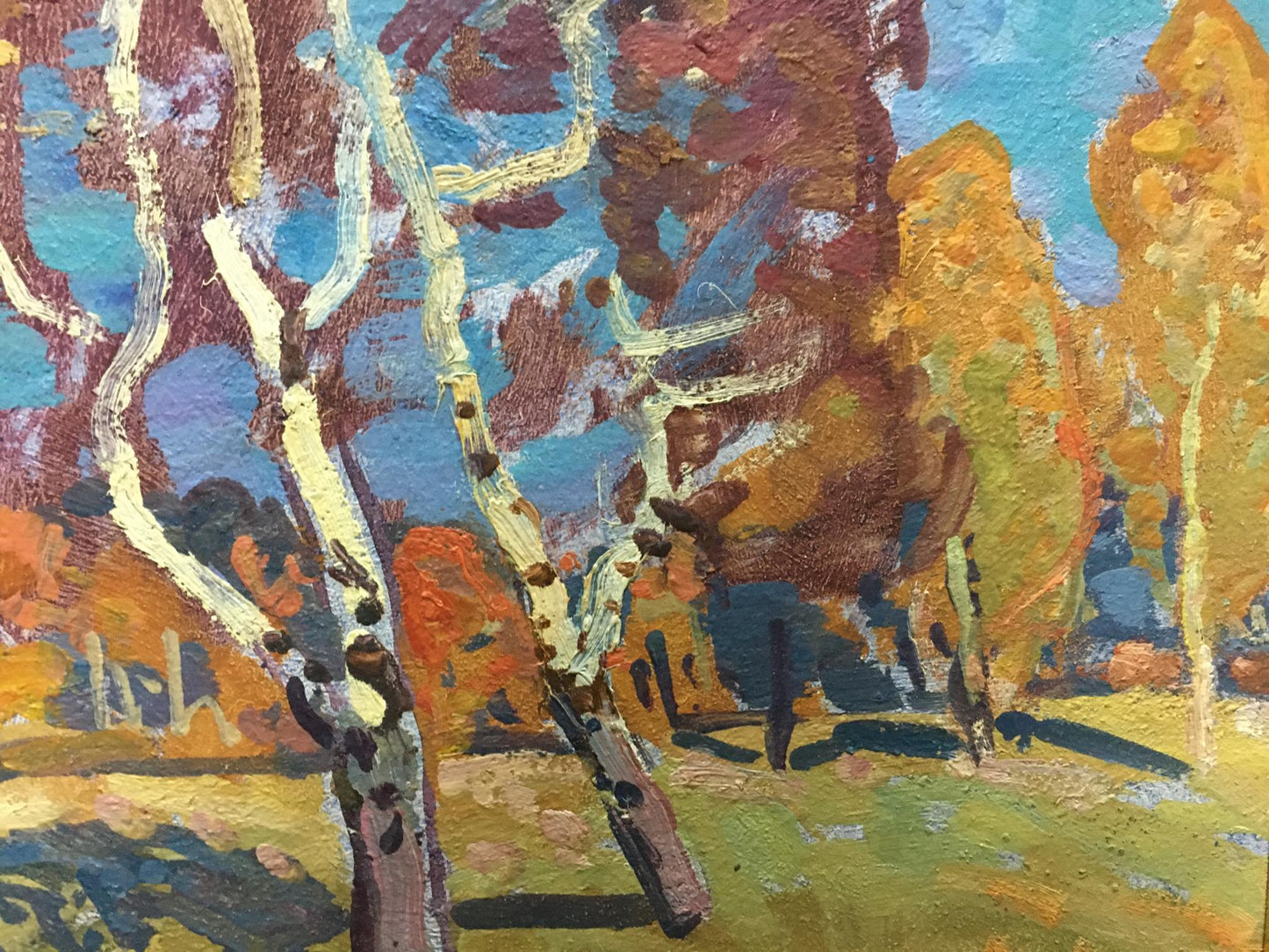 Vibrant oil painting by Gaiduk Viktor Kirillovich: birch forest in autumn