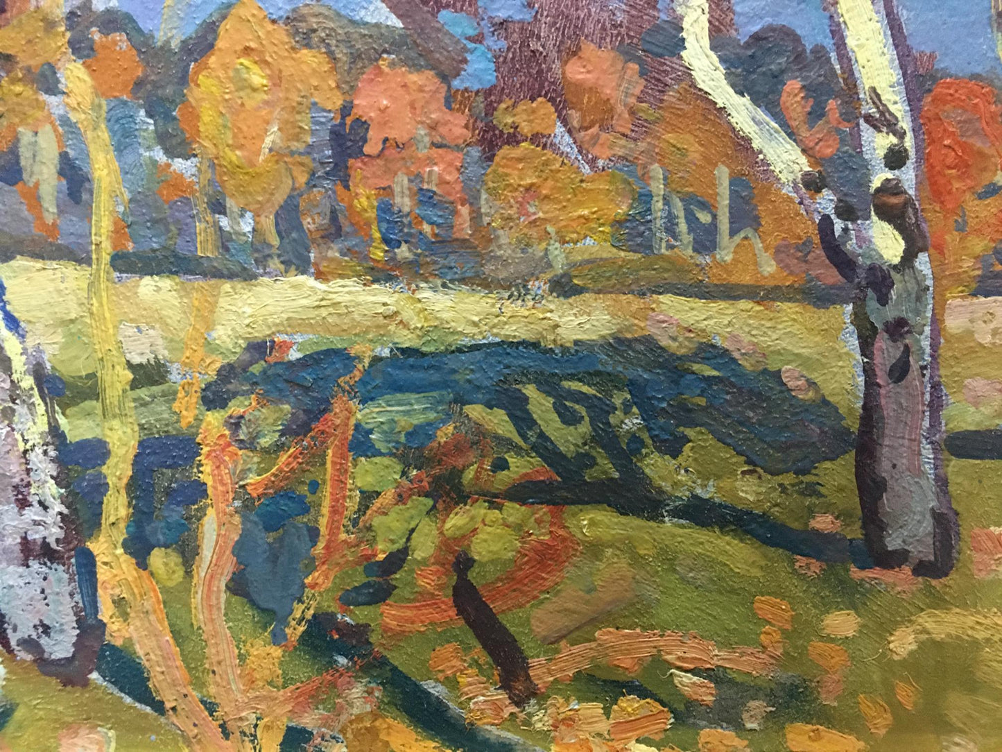 Vibrant oil painting of autumn forest landscape by Gaiduk Viktor Kirillovich