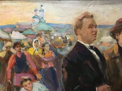 Impressionistic oil painting portrait of Gantman Moses Faybovich in suit at market