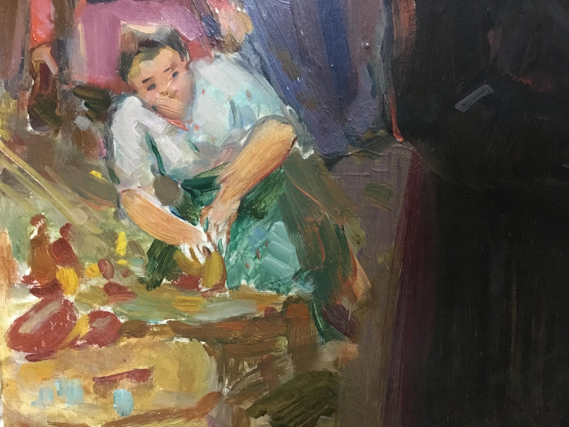 Vibrant impressionist oil painting of woman at market by Gantman Moses Faybovich