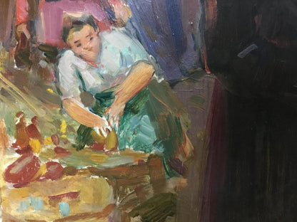 Vibrant impressionist oil painting of woman at market by Gantman Moses Faybovich