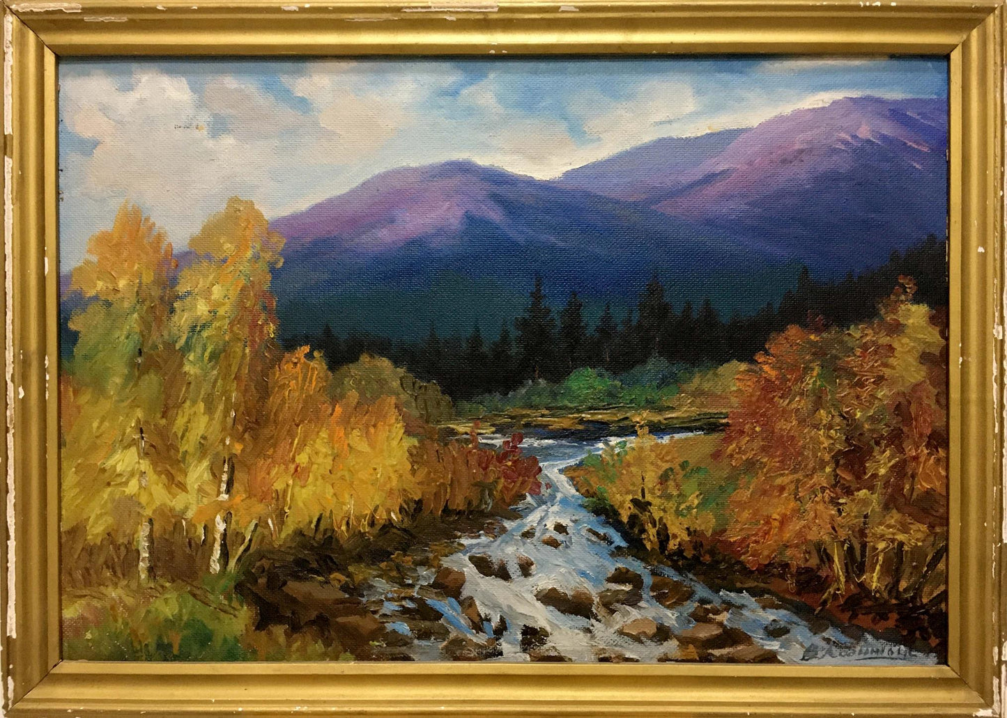 Oil painting Autumn in the mountains framed artwork by unknown artist