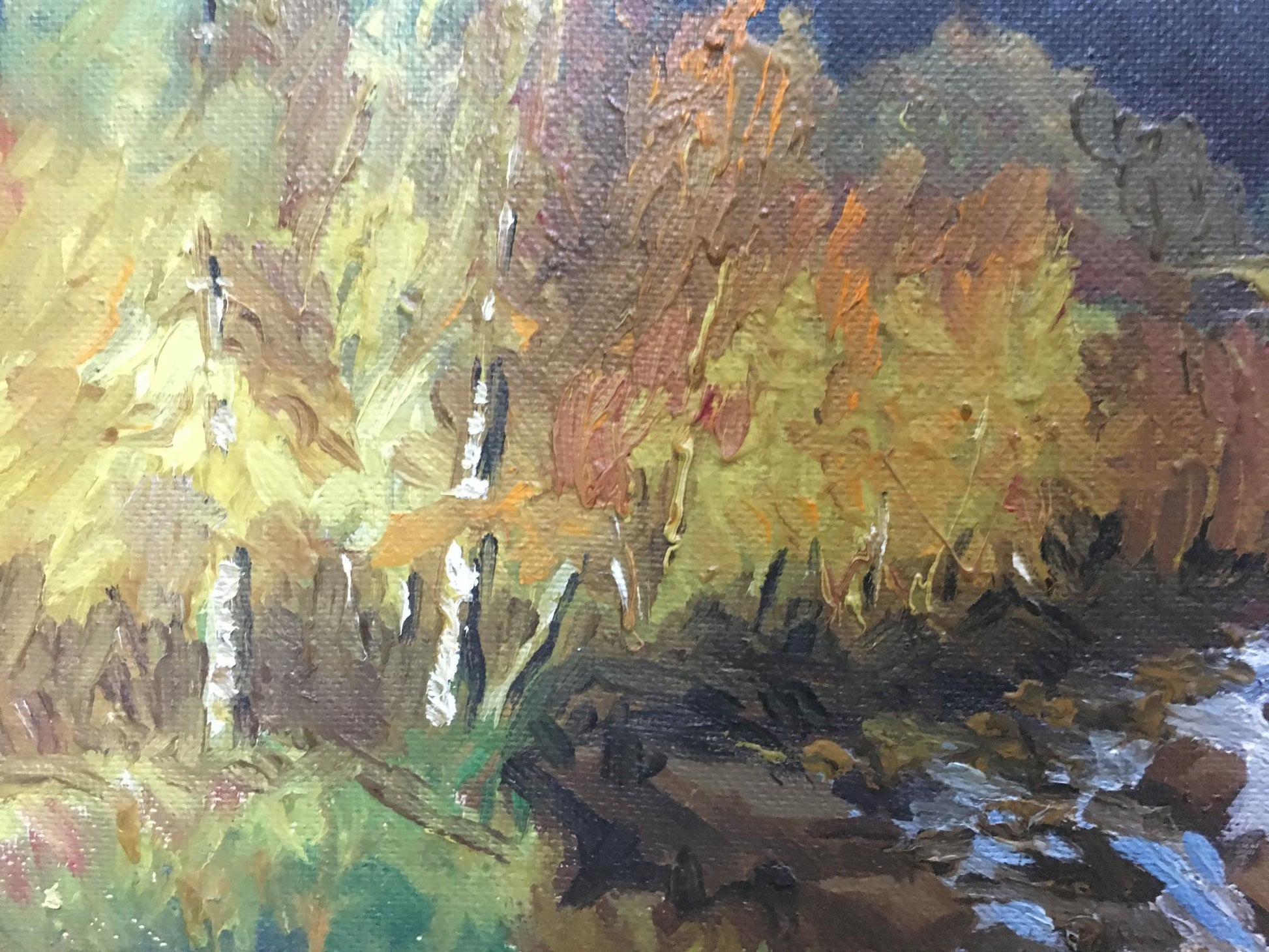Oil painting Autumn in the mountains impressionistic trees