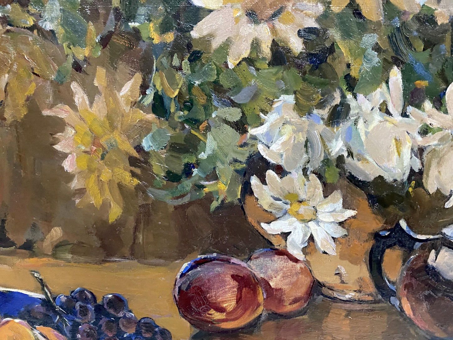 Oil painting of daisies, peaches, grapes by Bakaev Sergey Ivanovich