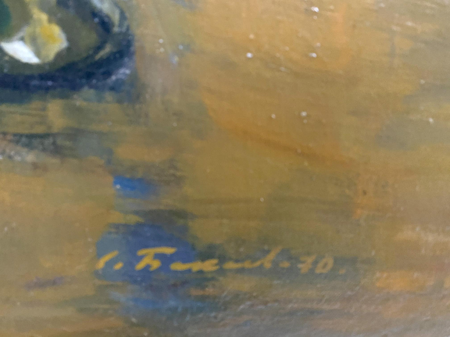 Gold painted signature by Bakaev Sergey Ivanovich on textured canvas