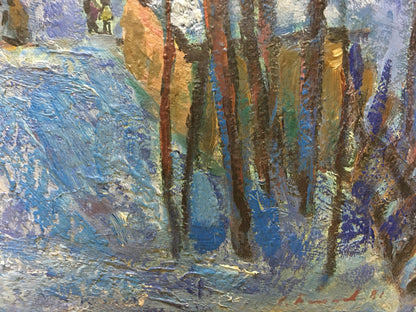 Oil painting Winter fairy tale by Sergey Basov: vibrant forest scene