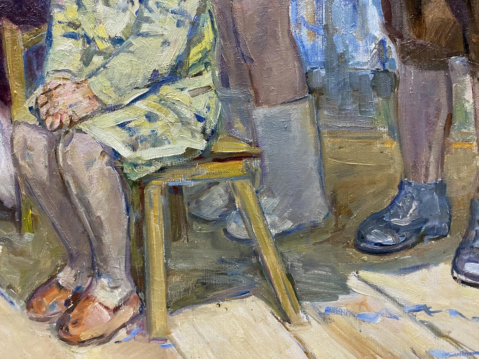 Oil painting Meeting with Santa Claus by Borisov Alexander Alekseevich on rustic wooden stool