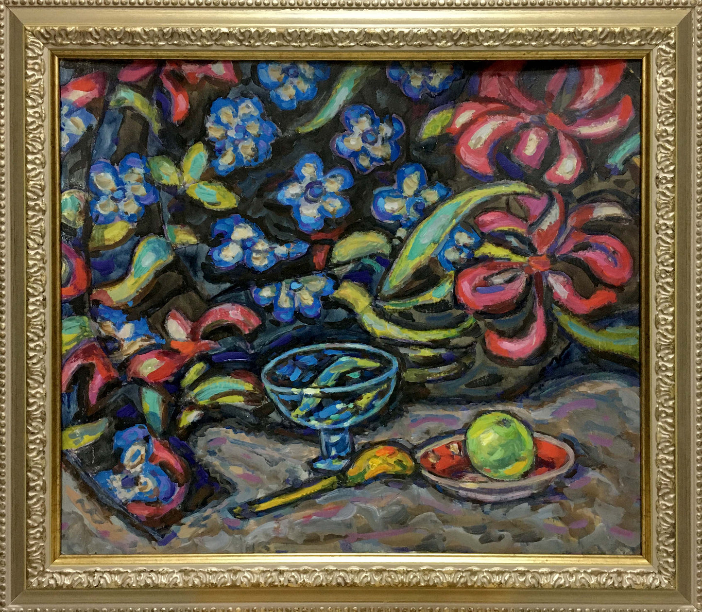 Oil painting Thoughts on Food by Gaiduk Zinaida Kirillovna in ornate gold frame