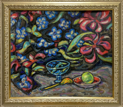 Oil painting Thoughts on Food by Gaiduk Zinaida Kirillovna in ornate gold frame