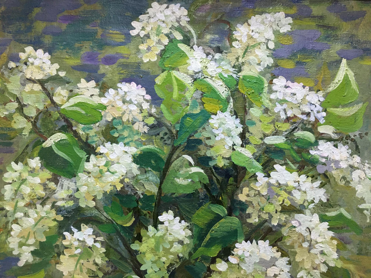 Vibrant oil painting of white lilac by Zorya Galina Denisovna