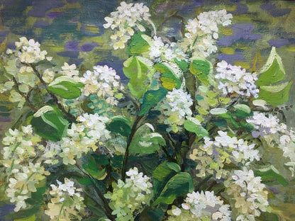 Vibrant oil painting of white lilac by Zorya Galina Denisovna