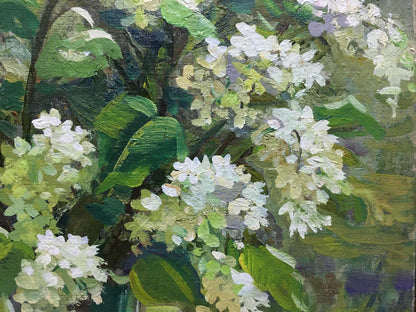 Oil painting Flowers Zorya by Galina Denisovna, textured white blossoms