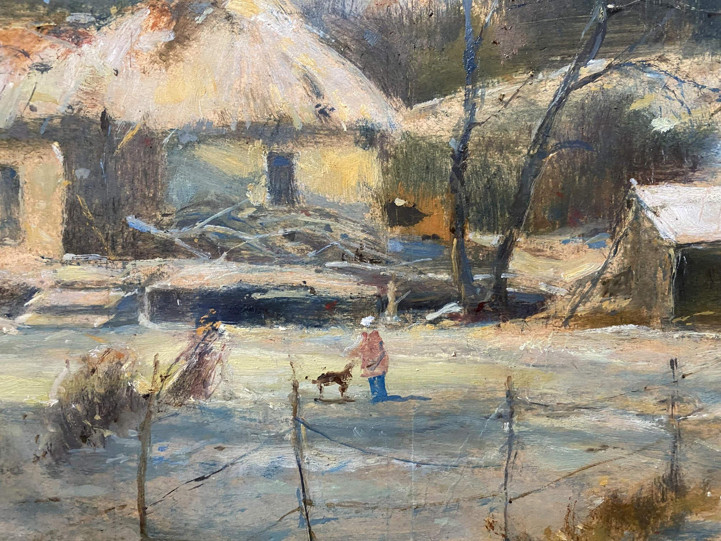 Rustic snowy village oil painting by Litvinov Oleg Arkad’yevich