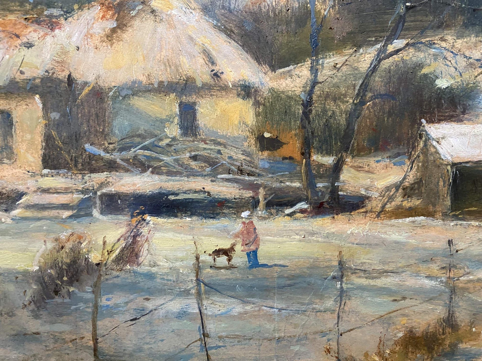 Rustic snowy village oil painting by Litvinov Oleg Arkad’yevich