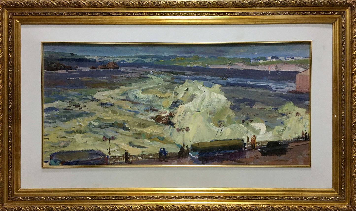 Framed oil painting by Dam Kolosovsky Georgy Sergeevich: crashing green waves on shoreline