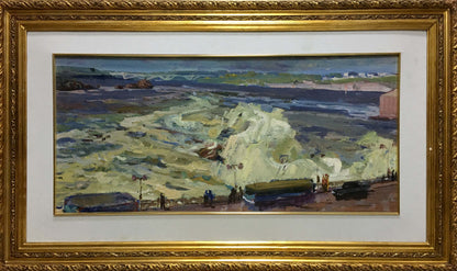 Framed oil painting by Dam Kolosovsky Georgy Sergeevich: crashing green waves on shoreline