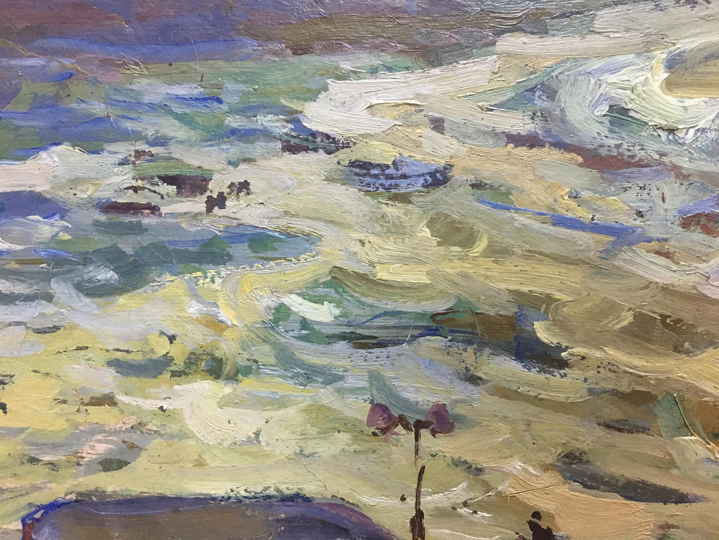 Oil painting Dam by Kolosovsky Georgy Sergeevich, textured coastal landscape