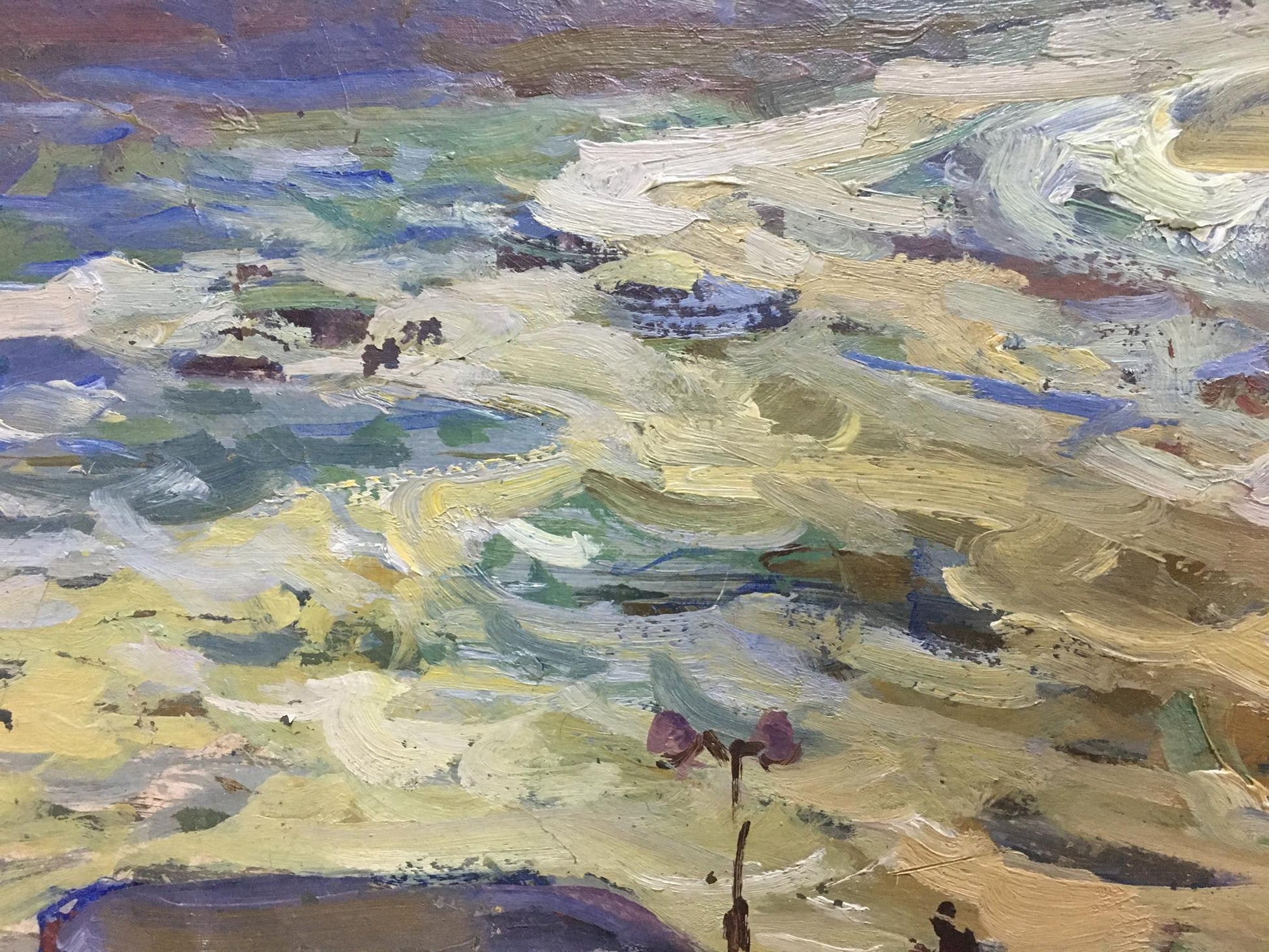 Oil painting Dam by Kolosovsky Georgy Sergeevich, textured coastal landscape