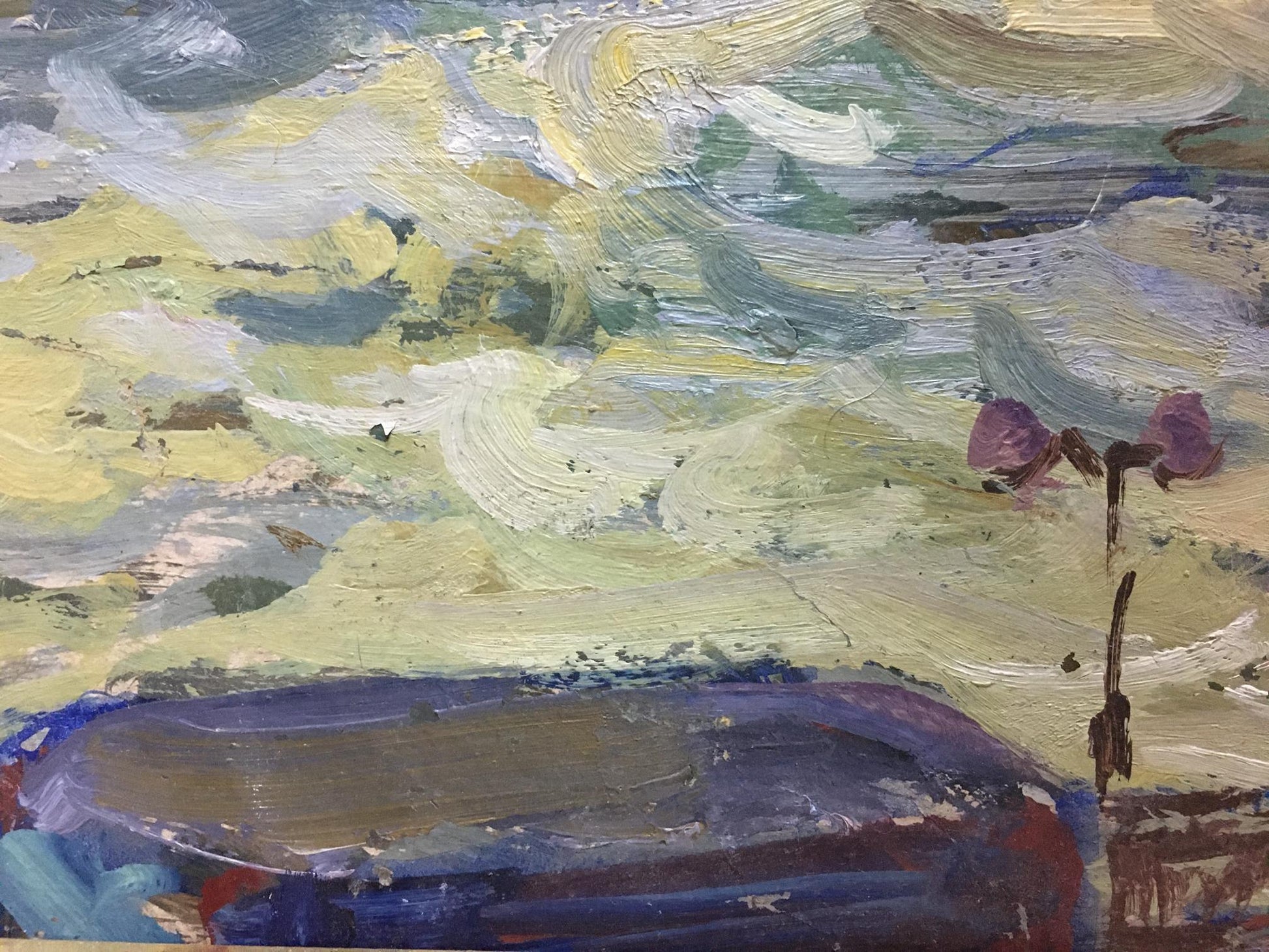 Oil painting Dam by Kolosovsky Georgy Sergeevich, textured abstract with flowers