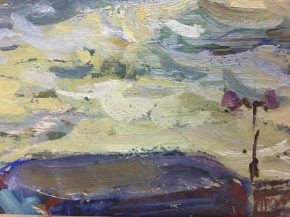 Oil painting Dam by Kolosovsky Georgy Sergeevich, textured abstract with flowers