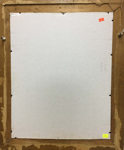 Back of white canvas in weathered wooden frame for Oil painting Portrait of muslim