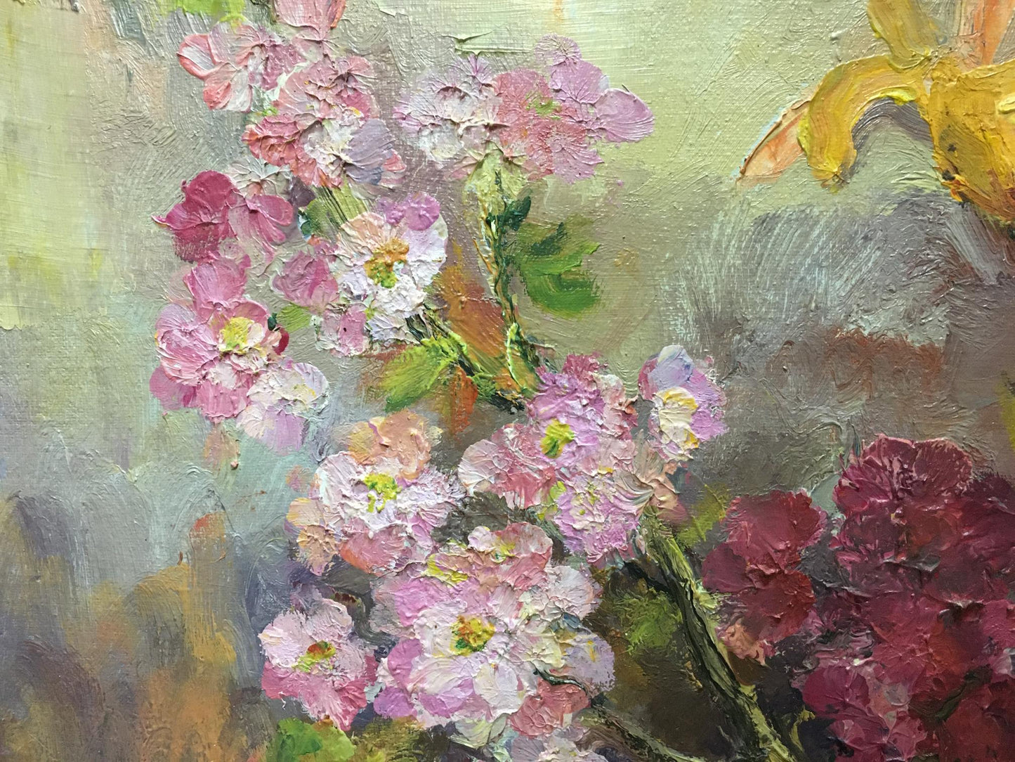 Vibrant impressionist oil painting of blossoming flowers by unknown artist