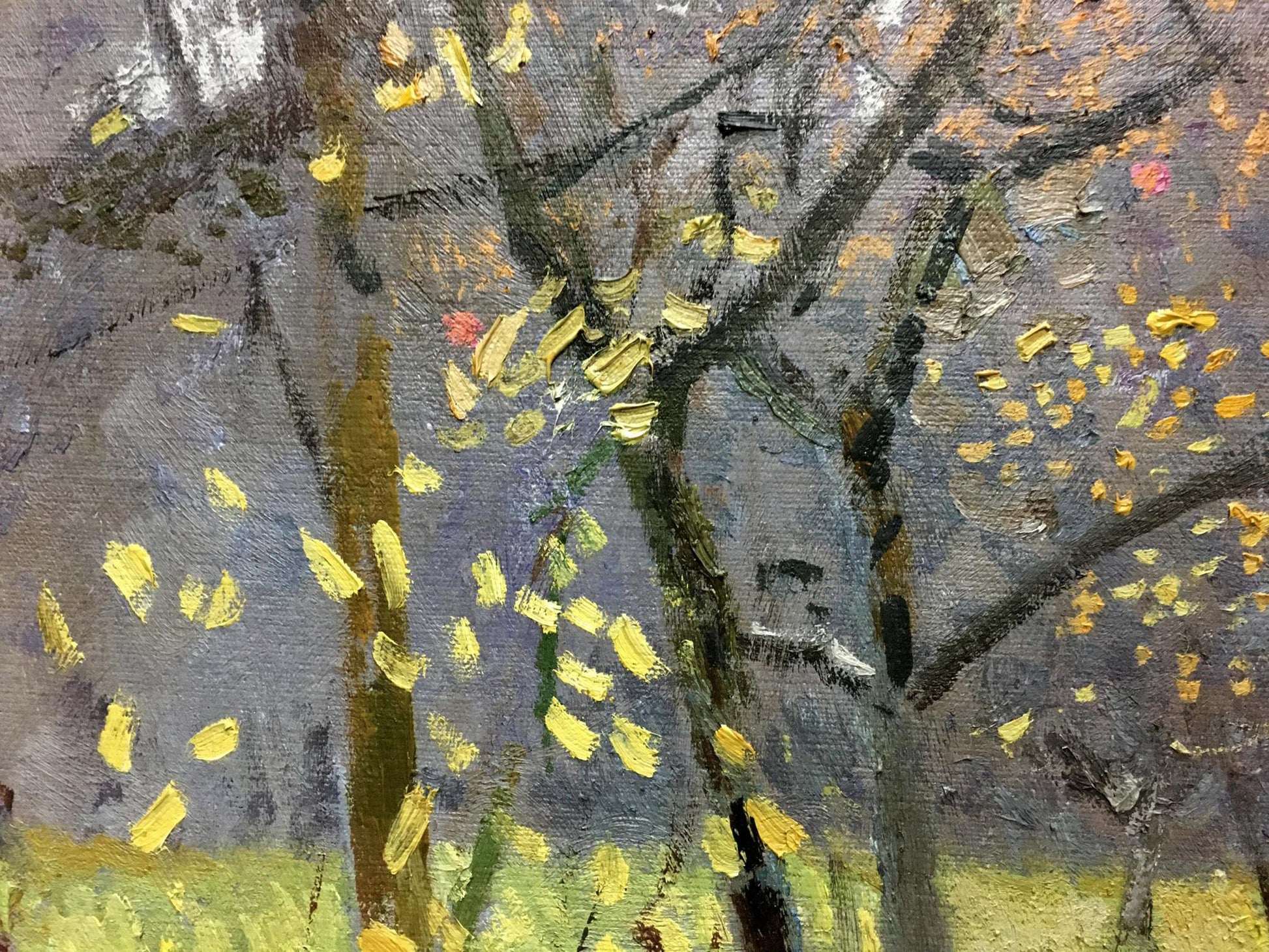 Impressionistic oil painting of bare tree branches by Zaretsky Victor Ivanovich
