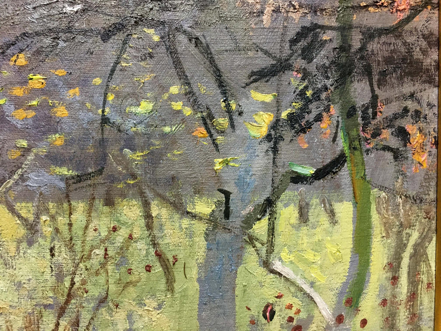 Oil painting Beautiful forest by Zaretsky Victor Ivanovich, textured greens and grays