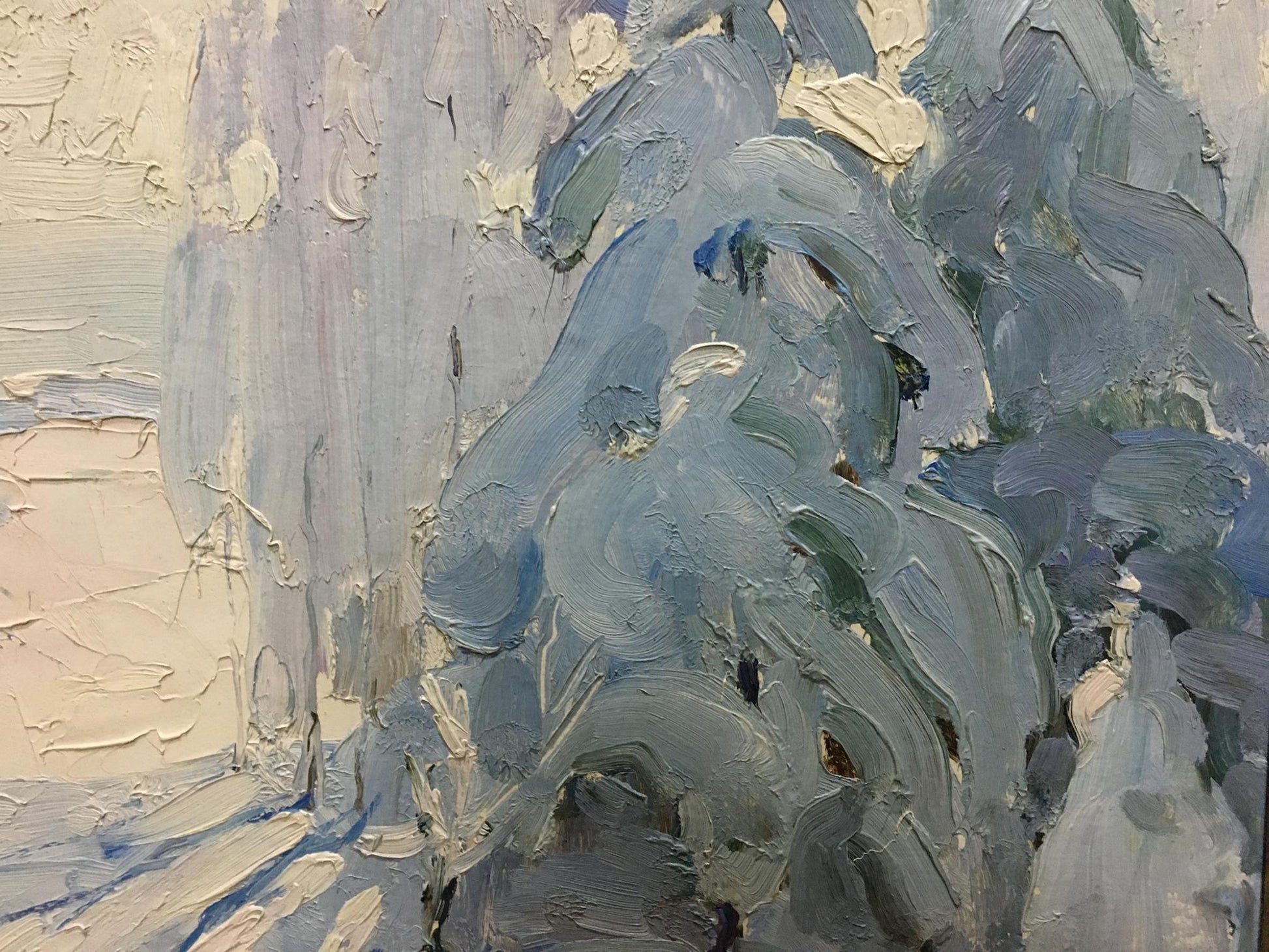 Abstract oil painting Winter by Georgy Petrovich Petrov in grays, blues, whites