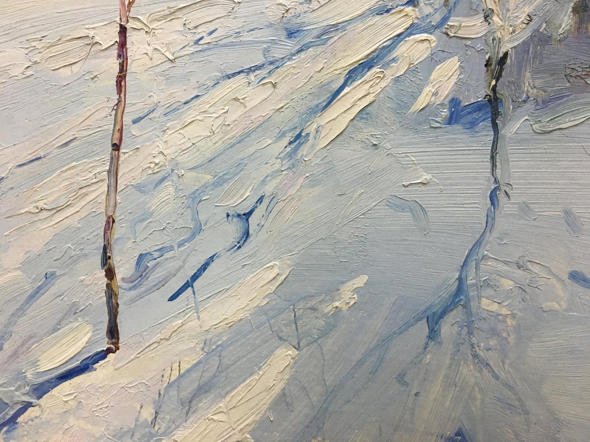Oil painting Winter by Petrov Georgy Petrovich: bare trees on textured canvas