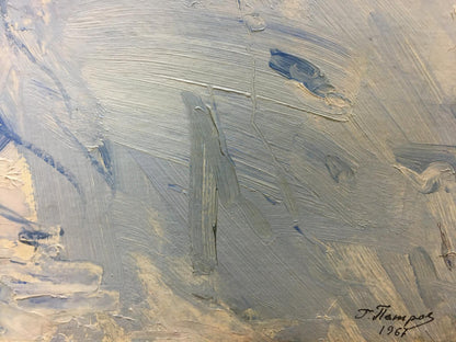 Oil painting Winter by Georgy Petrovich Petrov textured grays blues brushstrokes signed t