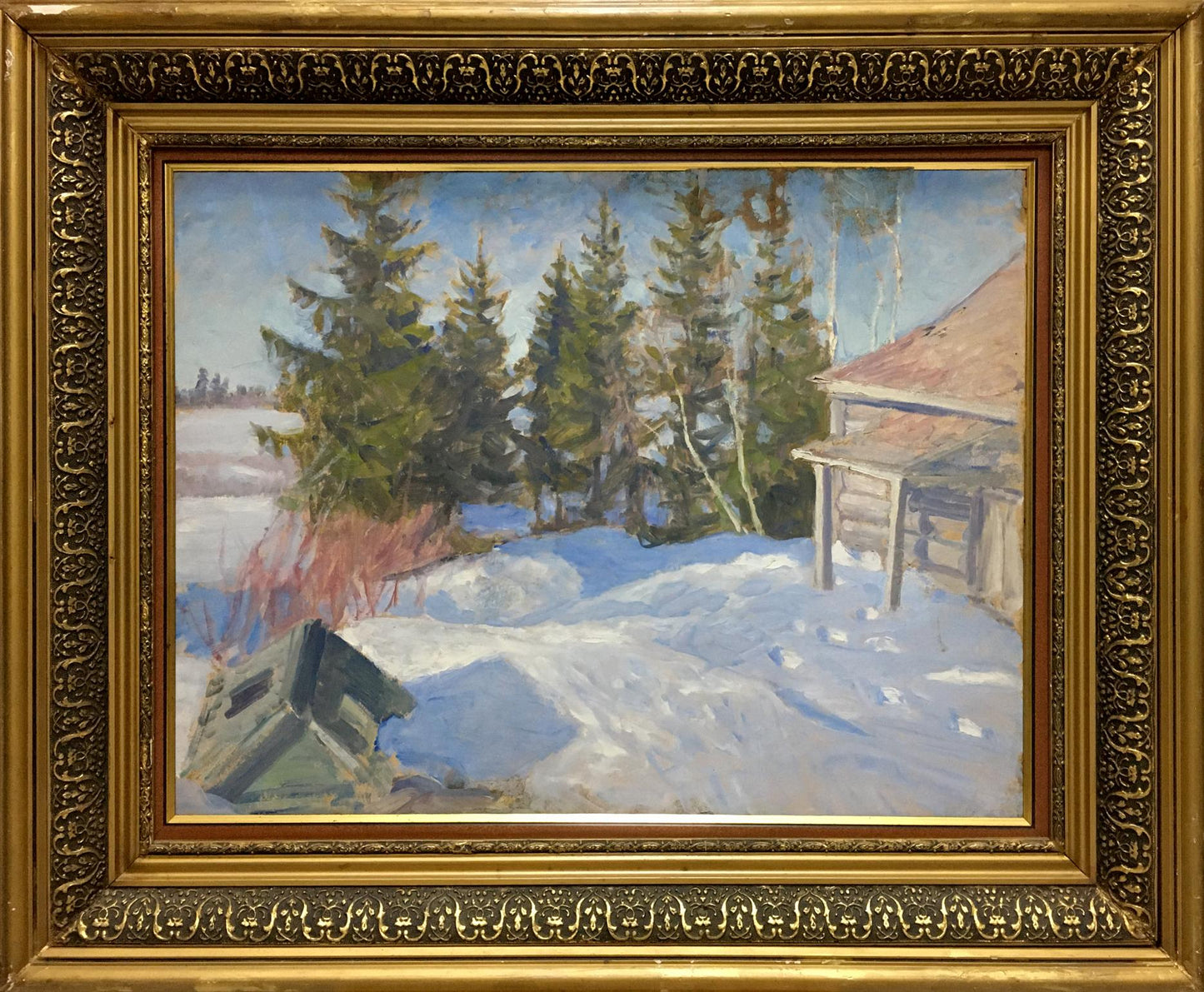 Oil painting Winter came by Elena Alekseevna Birulya snowy landscape
