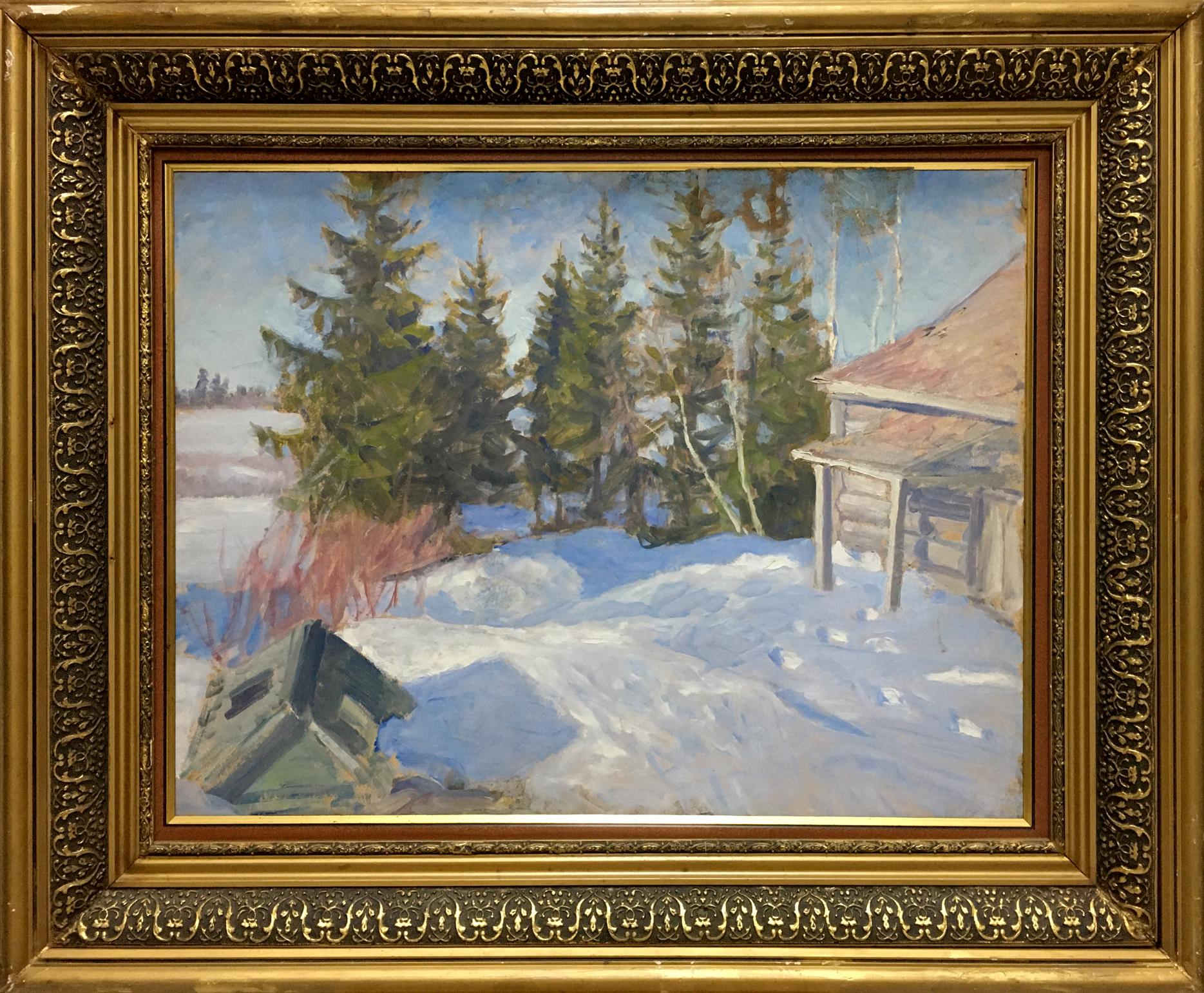 Oil painting Winter came by Elena Alekseevna Birulya snowy landscape