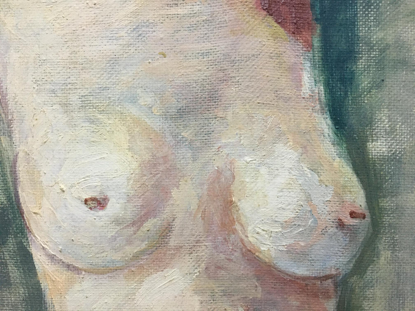 Oil painting of softly rendered breasts by Valentin Dmitrievich Khrushch